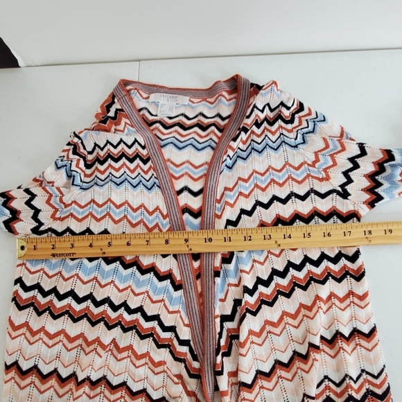 Lascana Chevron Print Tie Front Cardigan Size L Open Weave Details Lightweight - Picture 6 of 10
